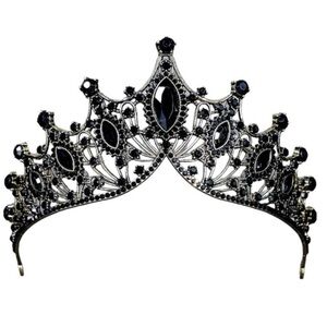 Silver Overlay Goth Prom Wedding Royal Black Swan Queen Onyx Rhinestone Tiara